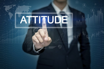 Businessman hand touching ATTITUDE button on virtual screen