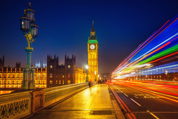 Fototapeta na wymiar Big Ben and Westminster bridge at night