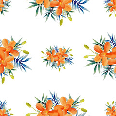 Watercolor seamless pattern of exotic flowers.