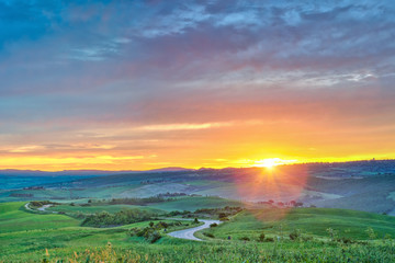 Beautiful Tuscany landscape at sunrise, Italy