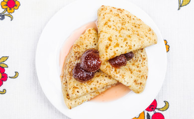 Pancakes with strawberry jam