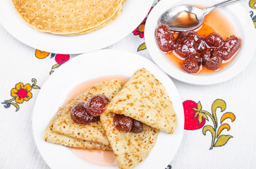 Pancakes with strawberry jam