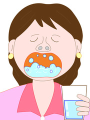 うがいをするビジネスウーマン