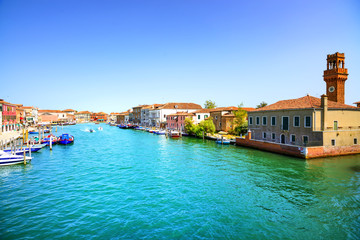 Fototapeta premium Murano glass making island, water canal and buildings. Venice, I