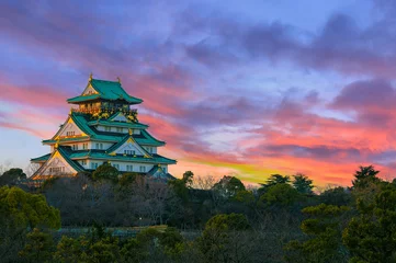 Papier Peint photo Château Incroyable coucher de soleil Image du château d& 39 Osaka