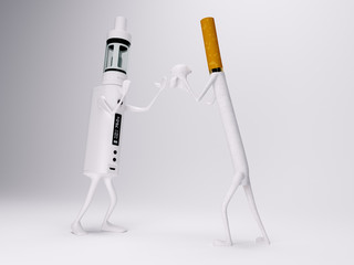 Vaping battery mod fighting with cigarette