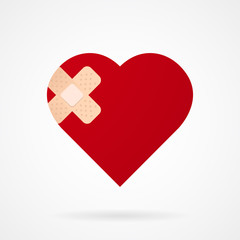 red heart with plaster, vector medical background
