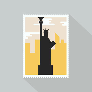 New York icon. Liberty statue. Stamp icon
