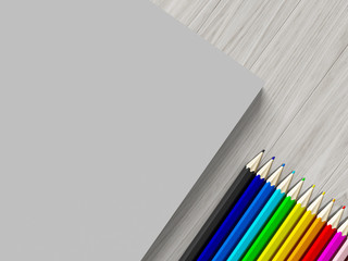 Fototapeta premium color pencil on checked notebook on wood background