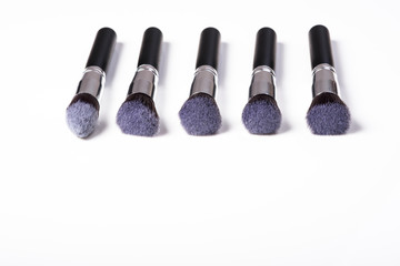 Set Of Make-Up Brushes In Row On White Background