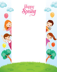 Obraz na płótnie Canvas Children Relaxing On Frame, Spring Season, Nature, Children, Animal, Flower