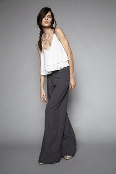 Woman posing shirt and wide-leg pants