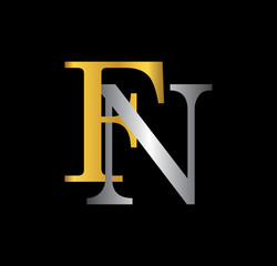 FN initial letter with gold and silver