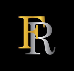 FR initial letter with gold and silver