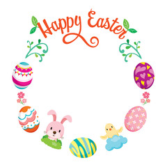Easter Egg Decorating On Circle Frame With Happy Easter Lettering, Easter, Spring Season, Animal, Nature, Decorating, Objects, Festive, Celebrations