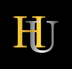 HU initial letter with gold and silver