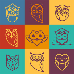 Obraz premium Owl outline icons collection