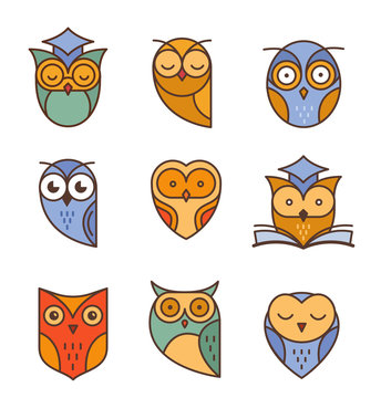 Owl outline icons collection