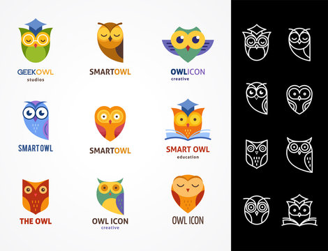 Owl outline icons collection