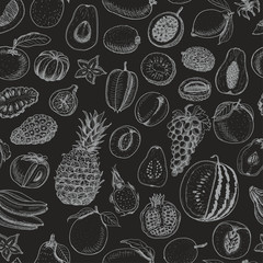 Seamless pattern with fruits on black background