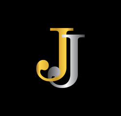 JJ initial letter with gold and silver