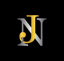 JN initial letter with gold and silver