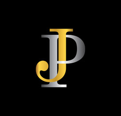 JP initial letter with gold and silver