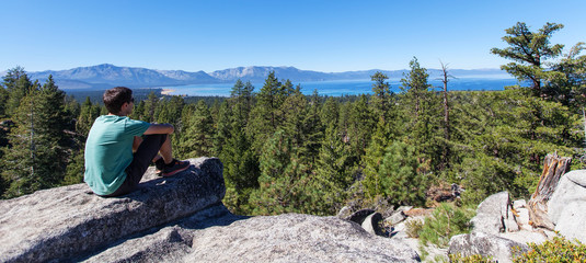man enjoying lake tahoe