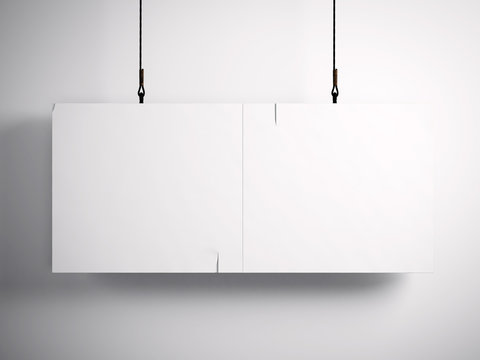 Photo of blank vintage canvas hanging on the white background. 3d render