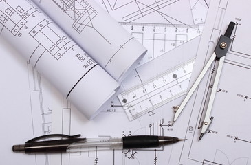 Rolls of electrical diagrams and accessories for drawing