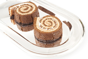 Two Sweet rolls on the metal tray