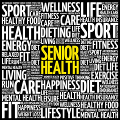 Obraz premium Senior health word cloud background, health concept