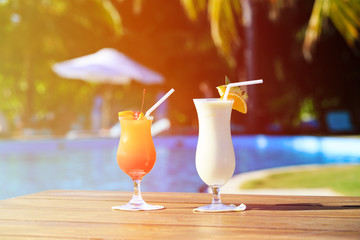 Two cocktails on luxury tropical beach
