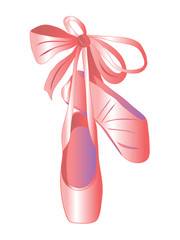 Pink ballet pointe shoes on white background