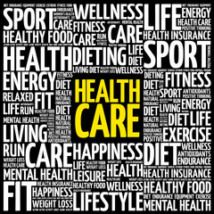 Health care word cloud background, health concept