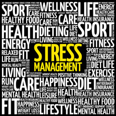 Stress Management word cloud background, health concept