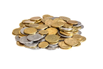 Heap of coins isolated on white
