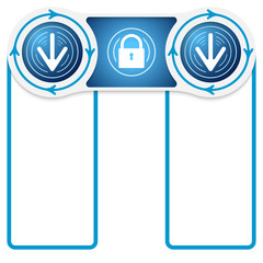 Two circular connected boxes for your text and padlock and arrow