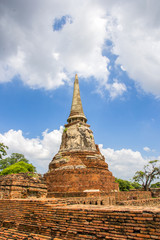 Fototapeta premium Tourist travel to visit ancient pagoda at Wat Mahathat temple, Ayutthaya, Thailand