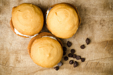 Homemade cookies with whipping cream and chocolate chip