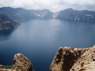 lake in the crater of the volcano