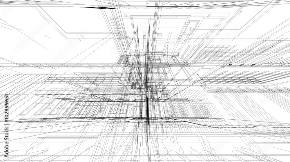 Aufkleber abstract 3d rendering of matrix wireframe space.