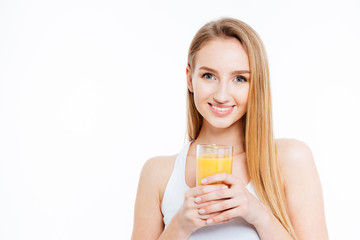 Woman holding fresh orange juice