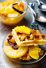 waffle with  apples and fruit