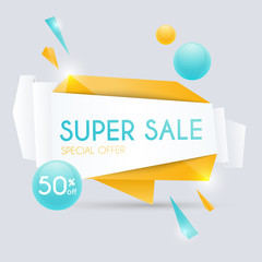 Sale paper banner. Sale and discounts. Super Sale and special of