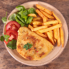 french fries and breaded meat