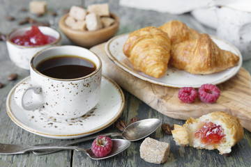 Morning coffee with a croissants
