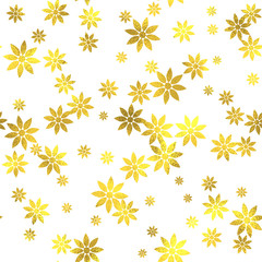 Gold glittering foil seamless pattern background with flowers