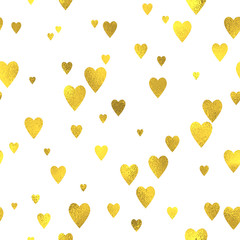 Gold glittering foil seamless pattern background with hearts