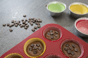 Muffins Dough poured in shape before baking in the oven